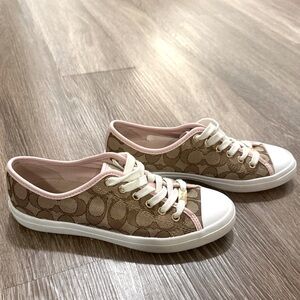 Coach Logo Sneakers with pink trim. Like new Condition!